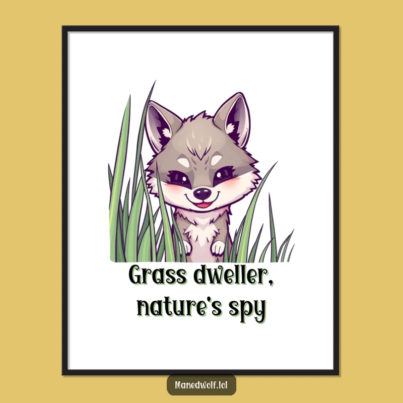 Free Printable Funny Maned Wolf Wall Art: Peeking Grass Joy Downloadable Decor