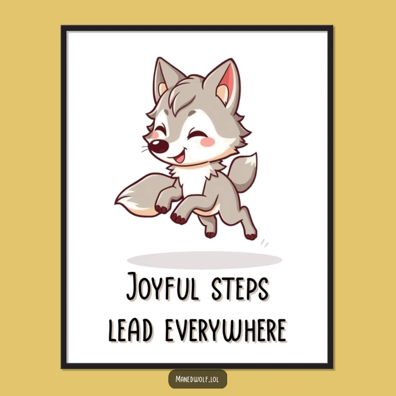 Free Printable Kawaii Maned Wolf Art: Bouncy Wolf Decor for a Joyful Downloadable Gift!