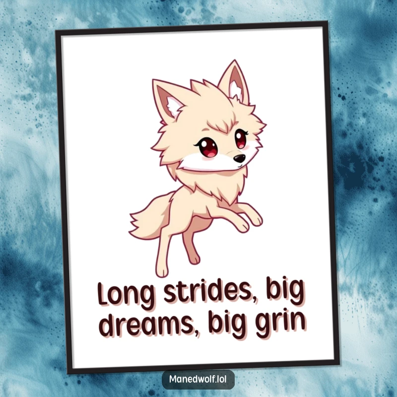 Funny Free Printable Wall Art featuring a kawaii maned wolf with long legs in a stride.