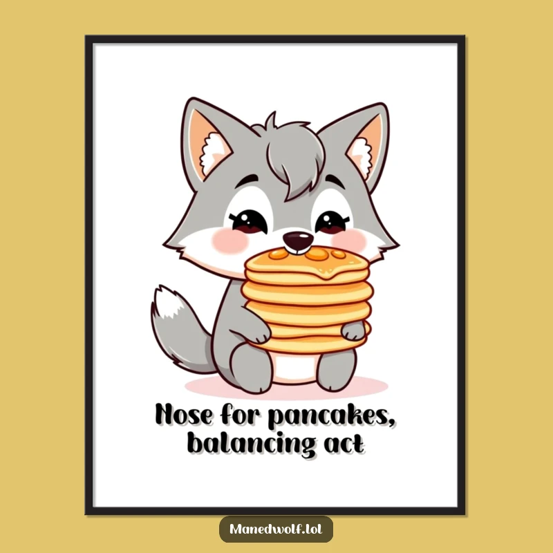 Free Printable Wall Art: Pancake Balancing Wolf - Kawaii Downloadable Art for Foodies