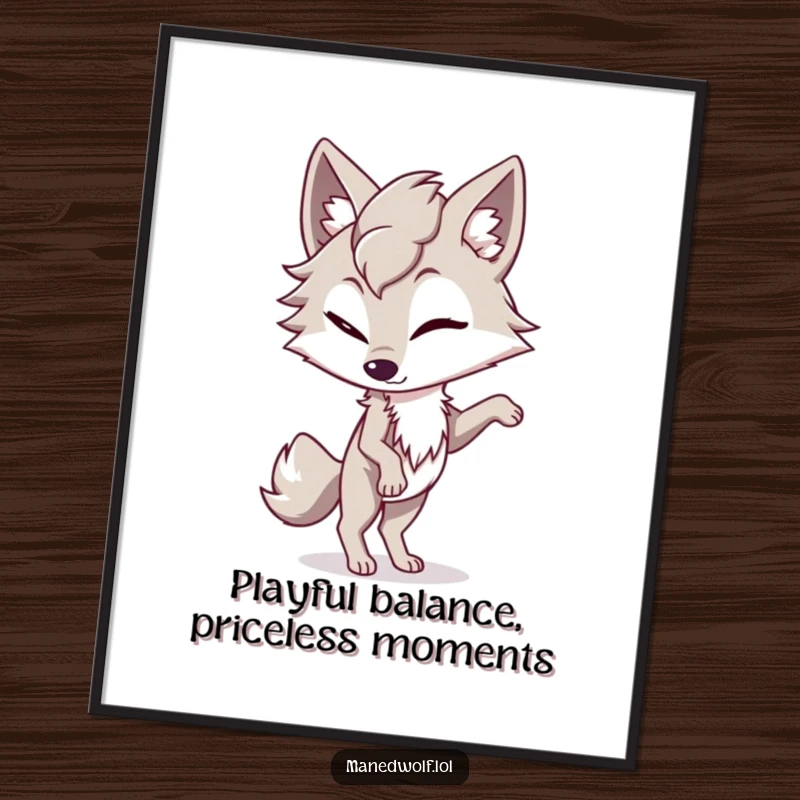 Funny Free Printable Wall Art showing a maned wolf character winking playfully while balancing.