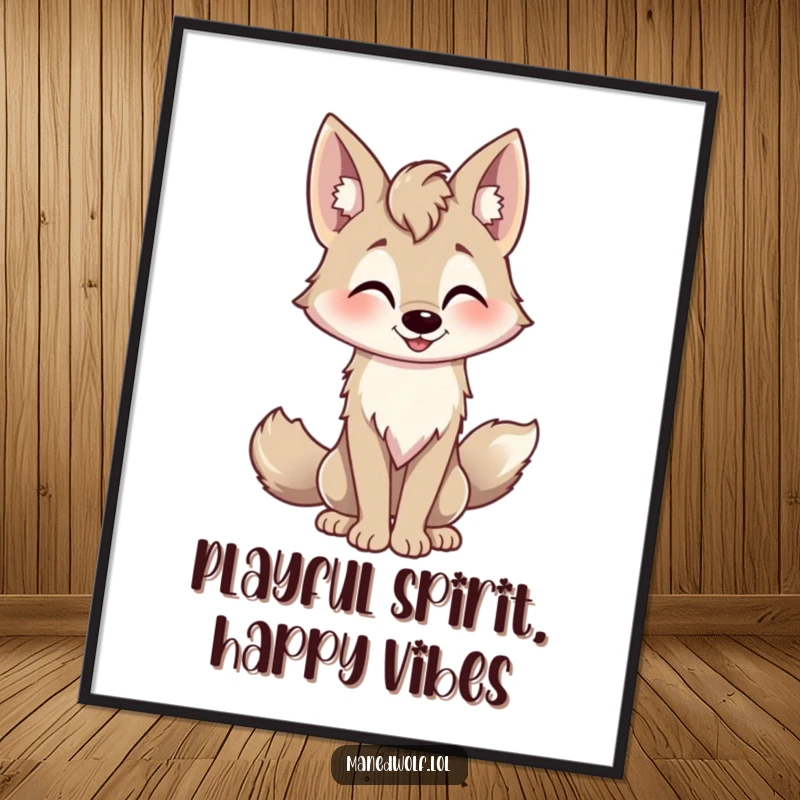 Funny Free Printable Wall Art: A playful maned wolf with its tail wagging, offering a friendly nod and cheerful energy.