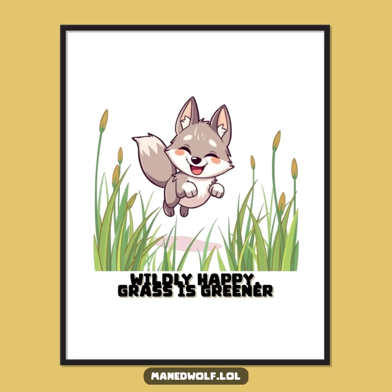 Free Printable Wall Art: Joyful Maned Wolf Leaping - Funny Downloadable Decor