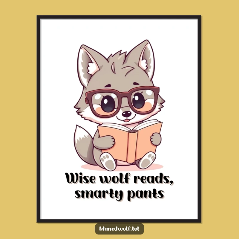 Free Printable Wall Art: Bookish Maned Wolf - Kawaii Downloadable Art for Literary Lovers