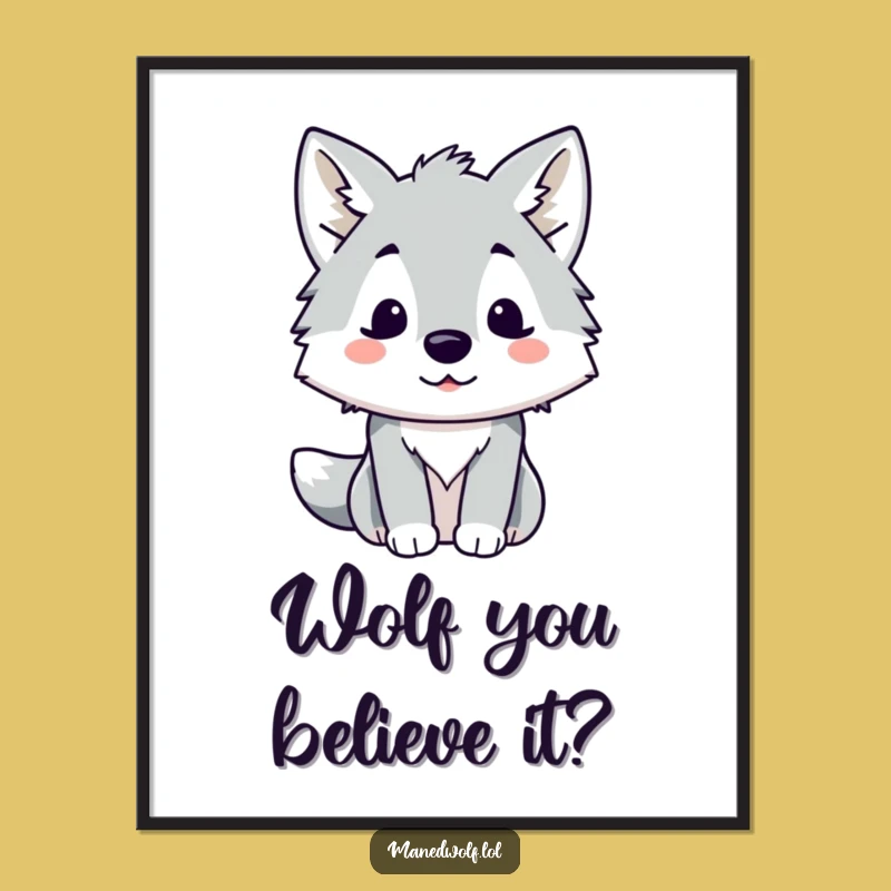 Free Printable Wall Art: Surprised Kawaii Maned Wolf Funny Downloadable Decor