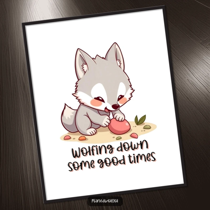 Funny Free Printable Wall Art: An excited kawaii maned wolf digging with all its might, capturing pure joy and playful curiosity.