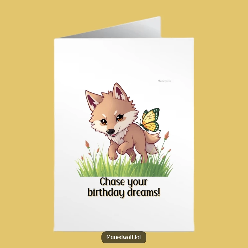 Free Printable Birthday Card: Maned Wolf Chasing Butterfly, Fun Downloadable Gift