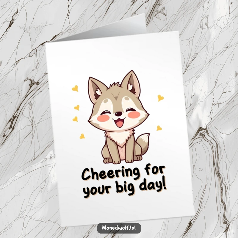 Funny Free Printable Birthday Card: Kawaii maned wolf with mouth open, making happy chirping sounds, radiating pure delight.