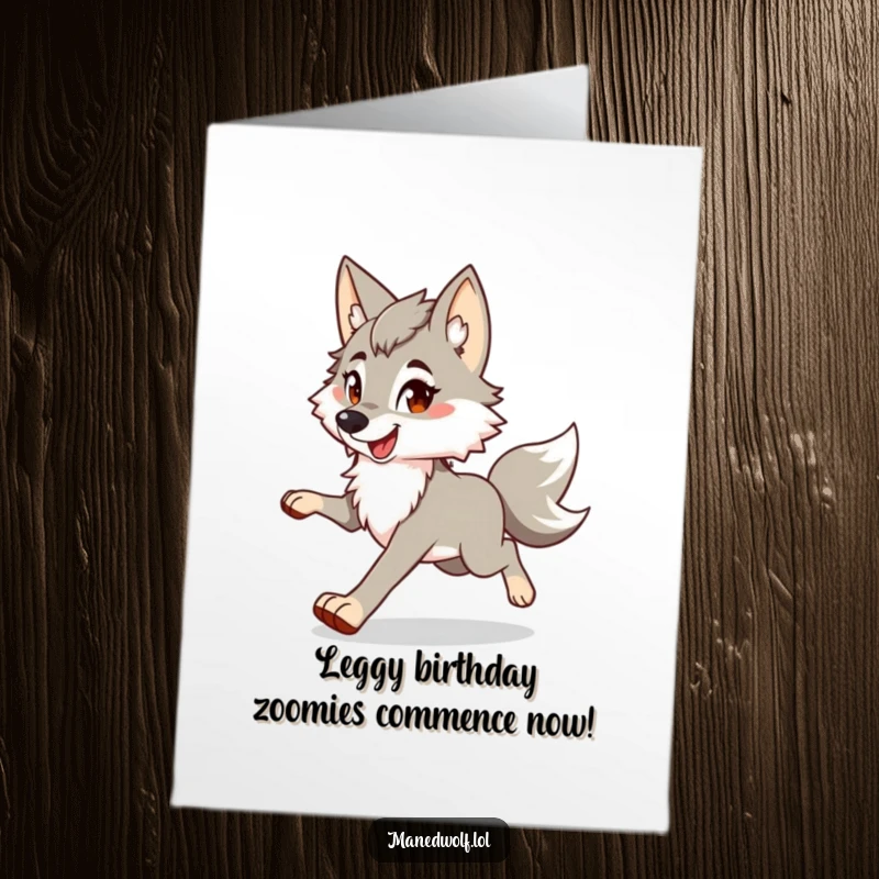 Funny Free Printable Birthday Card featuring a maned wolf joyfully trotting with bounciness.