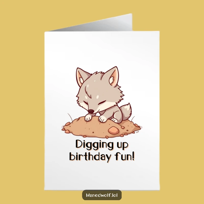Free Printable Birthday Card: Happy Digging Kawaii Maned Wolf Funny Downloadable
