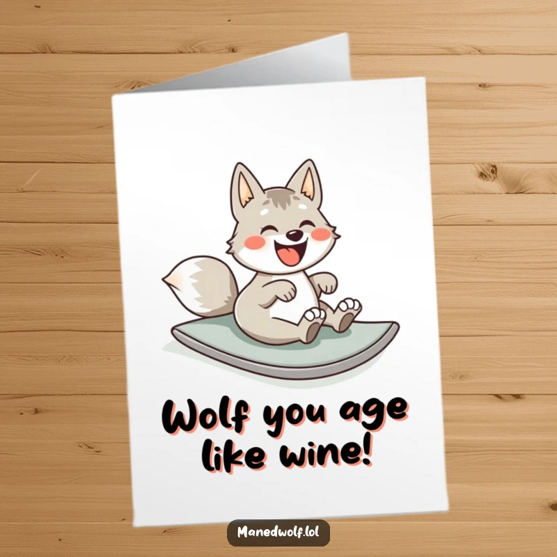 Funny Free Printable Birthday Card: Maned wolf gleefully rolling down a slope, radiating absolute happiness and birthday cheer.