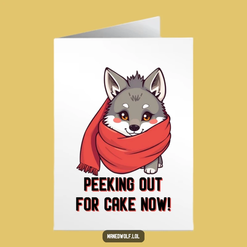 Free Printable Funny Birthday Card: Maned Wolf Hiding Scarf, Surprise Downloadable Greeting