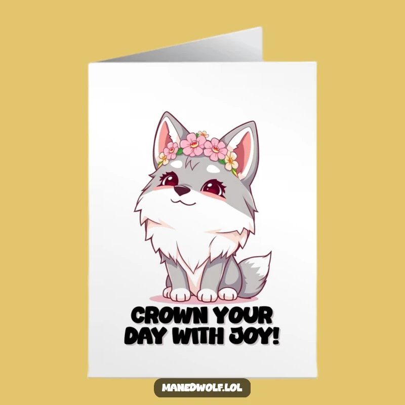 Free Printable Giggling Maned Wolf Birthday Card: Funny Flower Crown Downloadable Gift