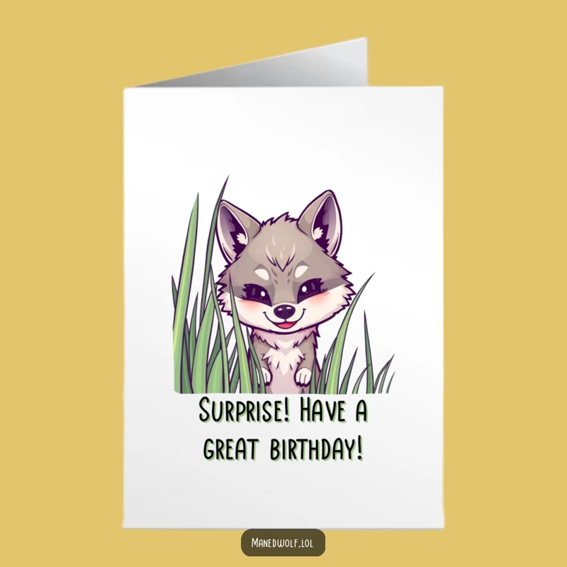 Free Printable Maned Wolf Birthday Card: Peeking Surprise Fun Downloadable Greeting