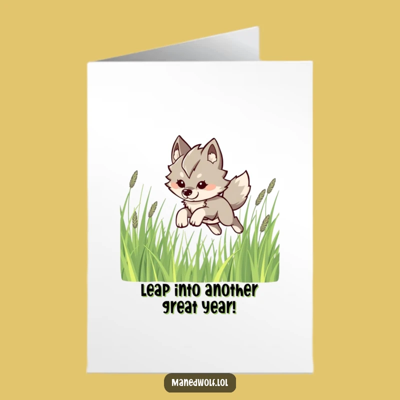 Funny Free Printable Birthday Card: Kawaii Maned Wolf Leaps, Perfect DIY Downloadable Gift!
