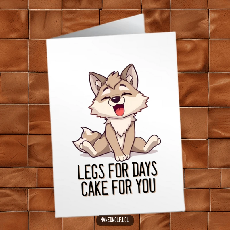 Funny Free Printable Birthday Card: A maned wolf casually stretching its long legs with a wide, cheerful yawn.