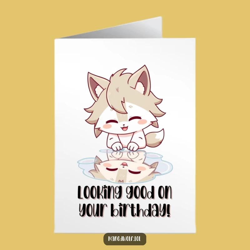 Funny Free Printable Birthday Card: Giggling Wolf Reflection - Downloadable Gift