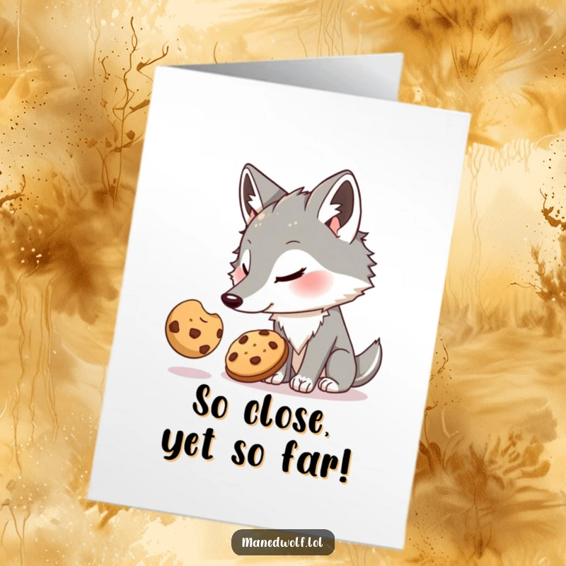 Funny Free Printable Birthday Card: Maned wolf stretching desperately for a cookie just out of reach, expressing funny longing.