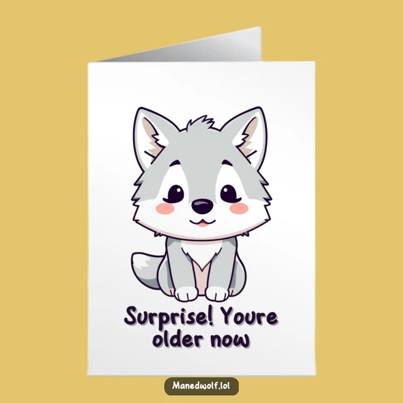 Free Printable Birthday Card: Surprised Kawaii Maned Wolf Funny Downloadable Gift