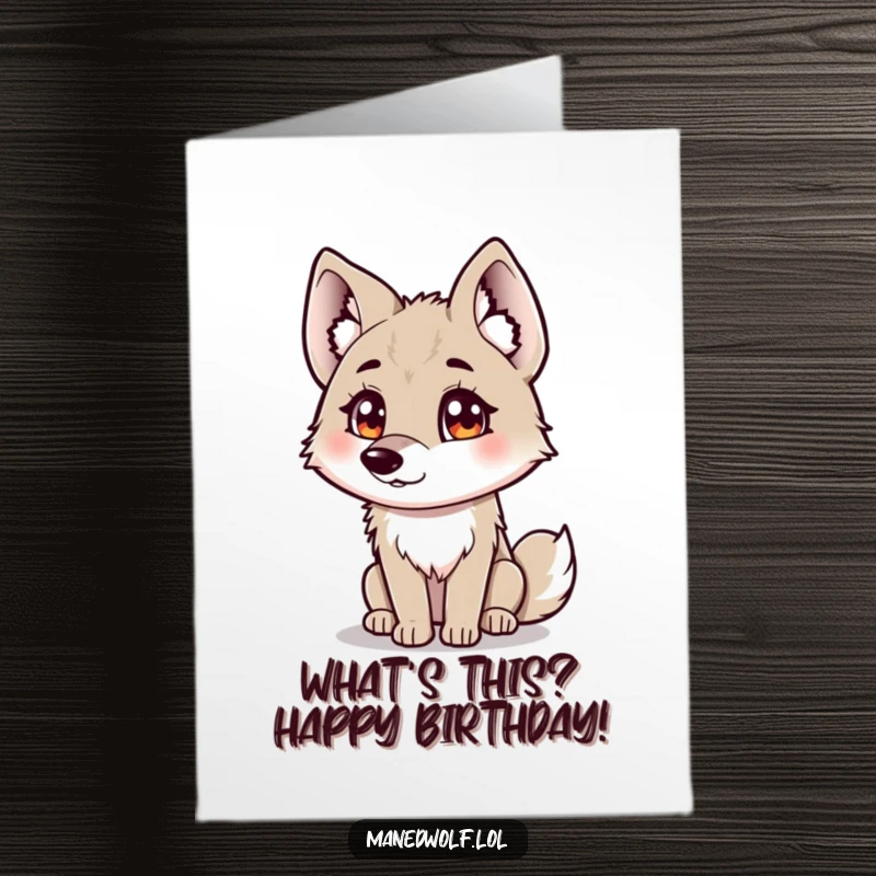 Funny Free Printable Birthday Card: A maned wolf with fluffy ears tilting its head in playful curiosity.