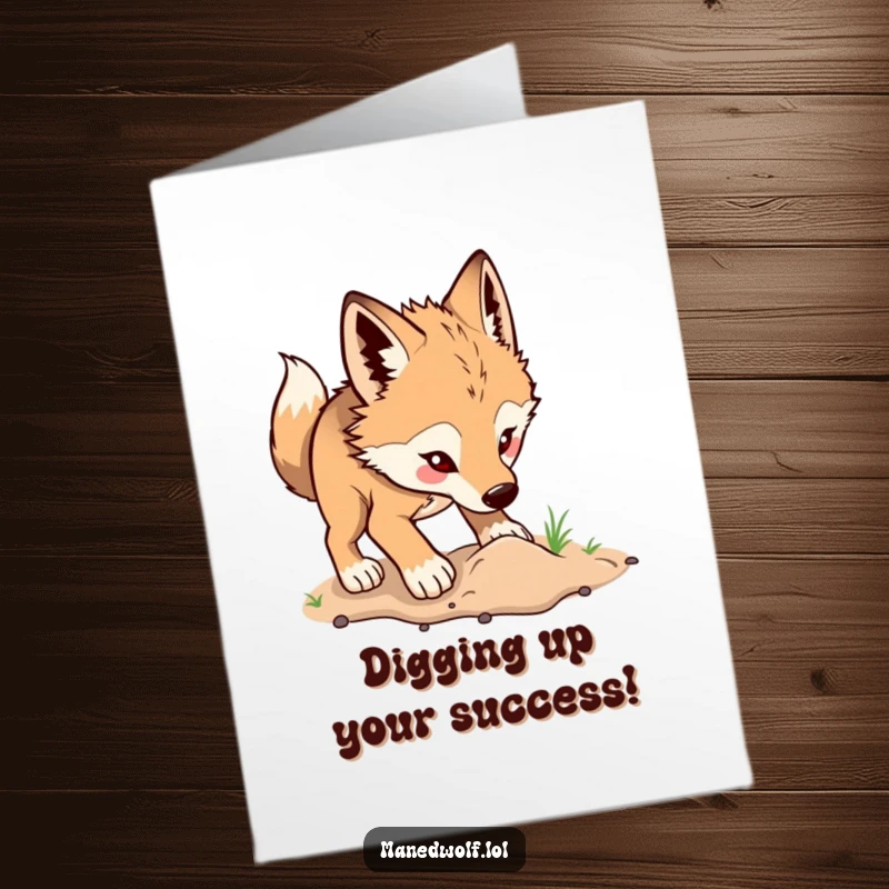Funny Free Printable congratulations card featuring a maned wolf digging excitedly, a downloadable symbol of effort and joy.
