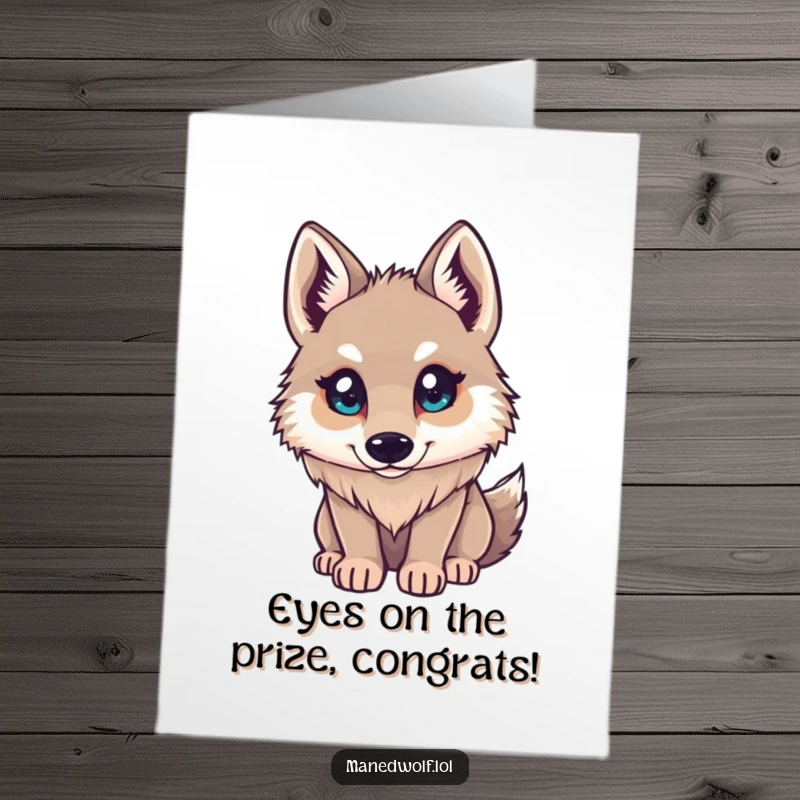 Funny Free Printable Congratulations Card of a small maned wolf looking up with bright, curious eyes, symbolizing hopeful aspiration and achievement.