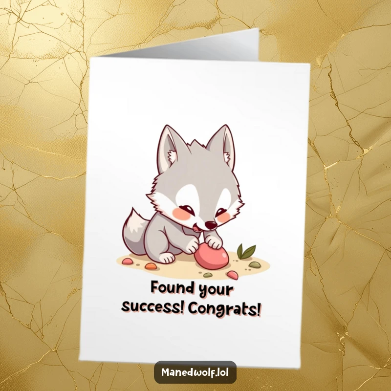 Funny Free Printable Congrats Card: A kawaii maned wolf digging with great excitement, as if unearthing a congratulatory treasure.