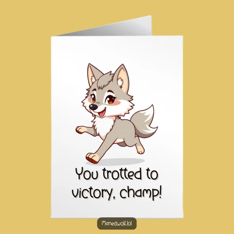 Free Printable Congrats Card: Funny Maned Wolf Trotting - Joyful Downloadable Greeting!