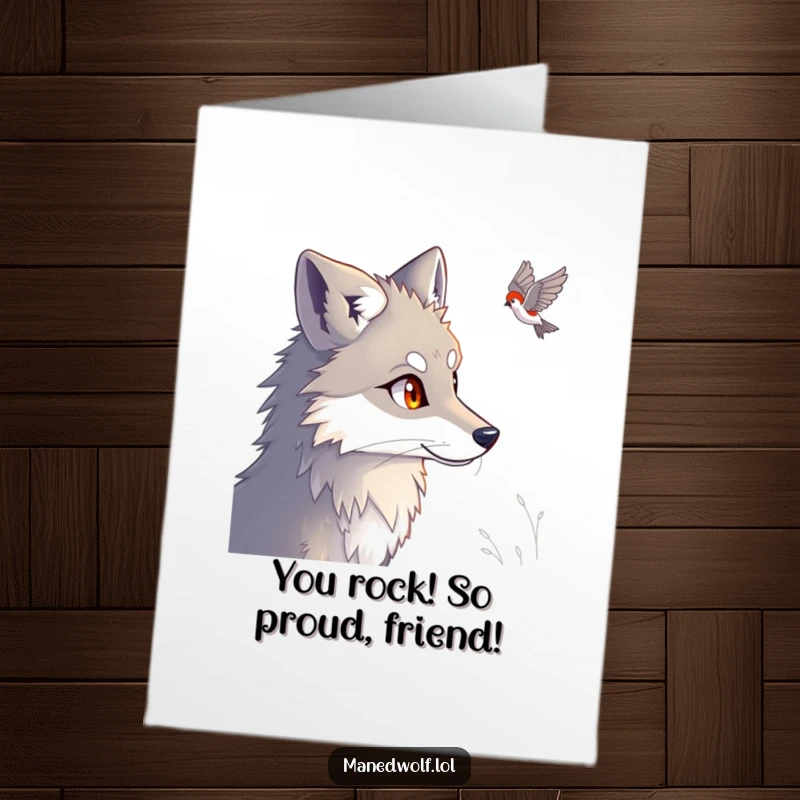 Funny Free Printable Congratulations Card: Maned wolf with bright eyes observing distant event, a downloadable gift.