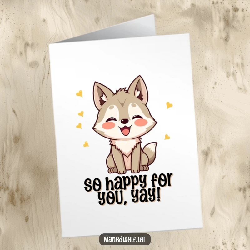 Free Printable Congrats Card: A kawaii maned wolf emitting happy chirps, expressing pure delight and excitement for achievements.