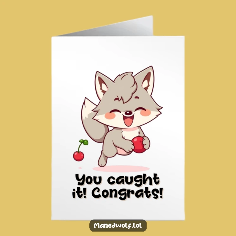 Free Printable Congrats Card: Kawaii Maned Wolf Chases Success, Hilarious Downloadable Gift!