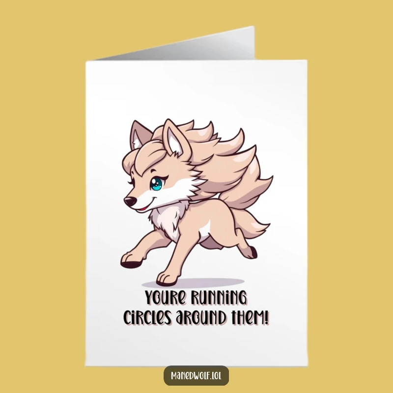Free Printable Kawaii Maned Wolf Congrats Card: Fast Wolf for a Joyful Downloadable Gift!
