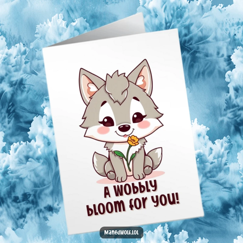 Funny Free Printable Congratulations Card: Maned wolf proudly presents a single, slightly bent flower, symbolizing a sweet success.