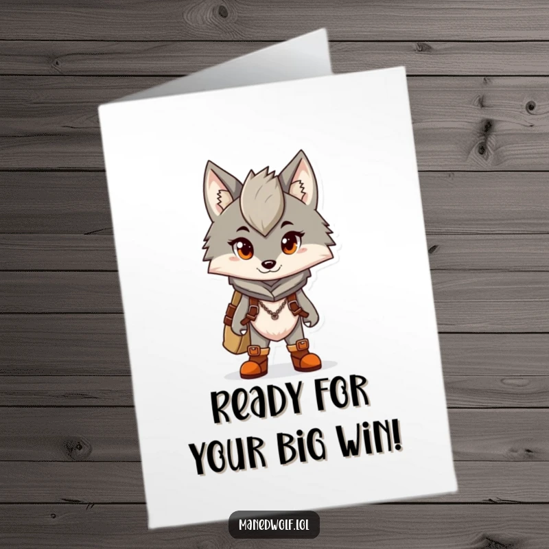 Funny Free Printable Congratulations Card featuring a maned wolf in tiny boots, clearly prepared and excited for a new adventure ahead.