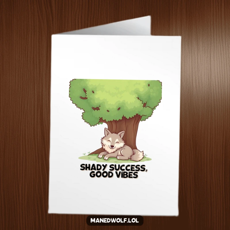 Free Printable Congratulations Card: A contented maned wolf relaxes under a tree, symbolizing a well-deserved moment of peace.