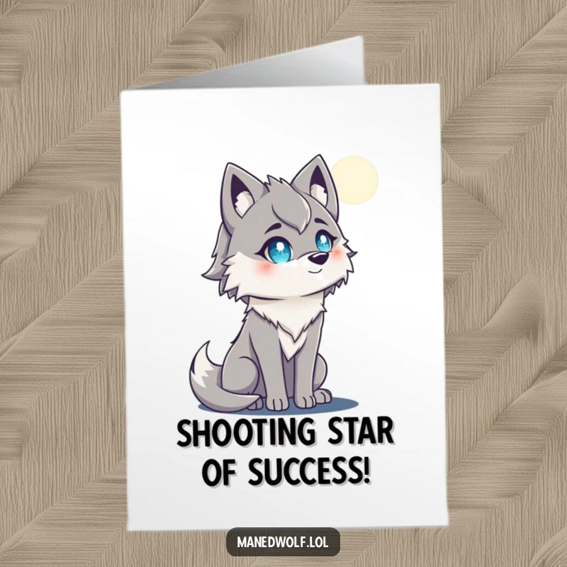 Free Printable Congrats Card: A maned wolf with mesmerized, sparkling eyes looking up at a luminous moon.