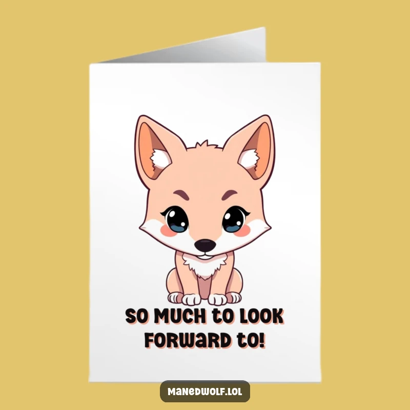 Free Printable Kawaii Maned Wolf Congrats Card: Curious Wolf for a Joyful Downloadable Gift!