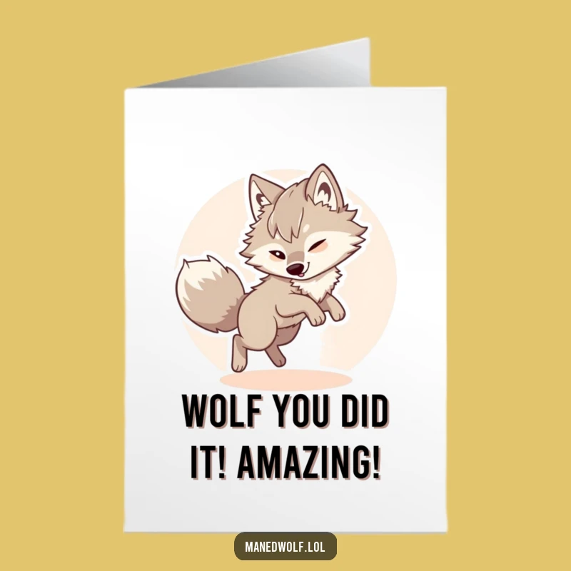 Free Printable Maned Wolf Congrats Card: Funny Chase Celebration, Downloadable Success Art