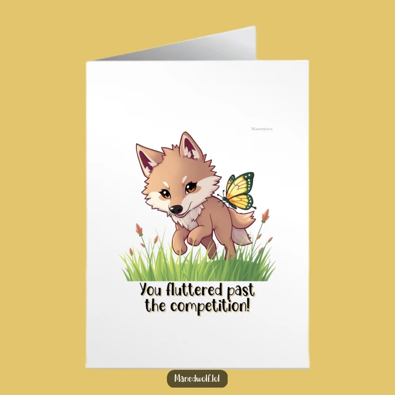 Free Printable Congrats Card: Maned Wolf Butterfly Chase, Humorous Downloadable Gift