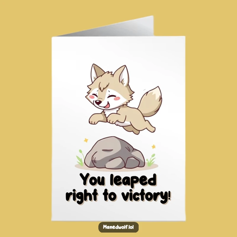 Free Printable Card: Joyful Maned Wolf Leaping Congratulations for Every Success