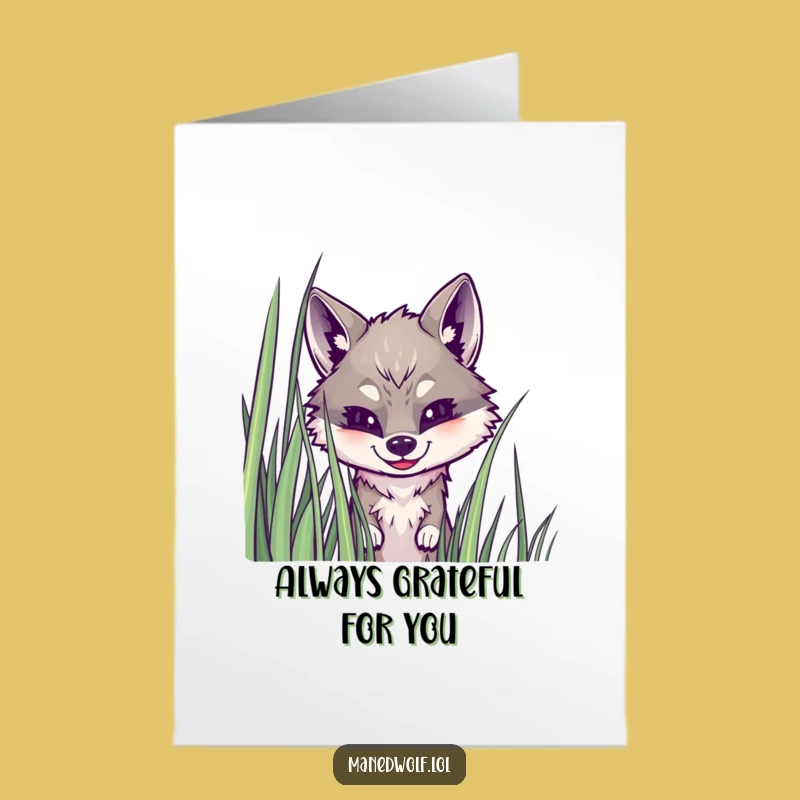 Free Printable Maned Wolf Thank You Card: Peeking Grass Gratitude Downloadable