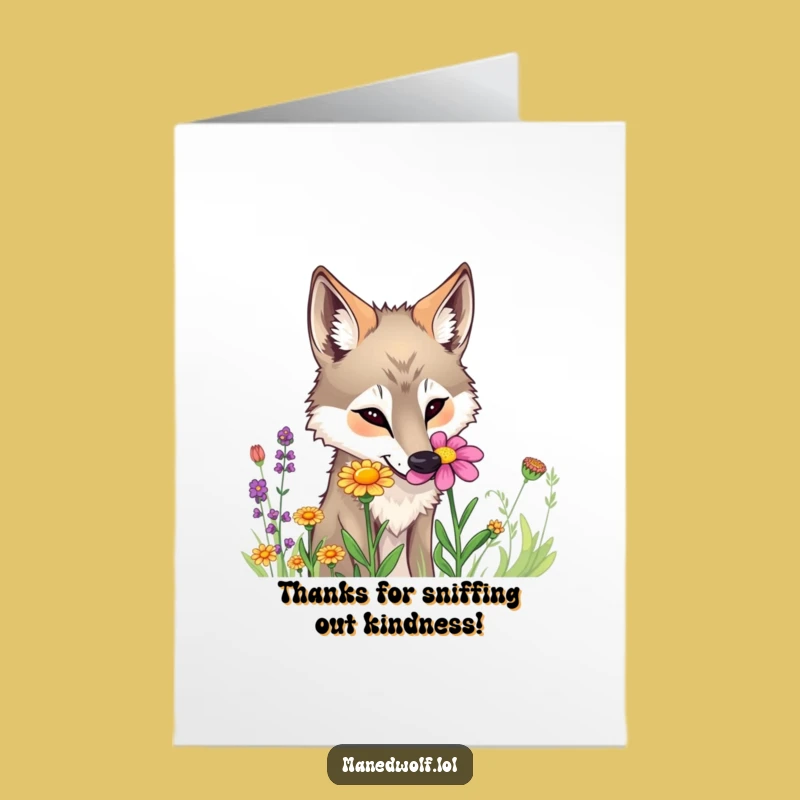 Free Printable Funny Maned Wolf Thank You Card Flower Thanks