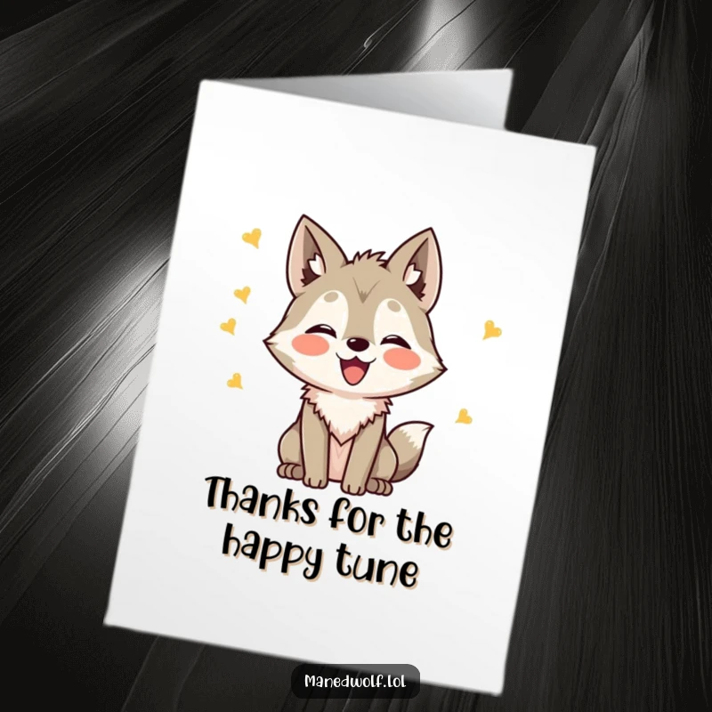 Funny Free Printable Thank You Card: Kawaii maned wolf with an open mouth, making cheerful chirping sounds, a unique way to say thanks.
