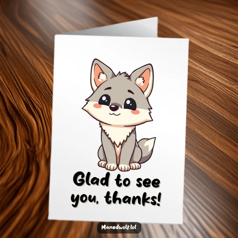 Funny Free Printable Thank You Card: A kawaii maned wolf tilts its head in a charming, friendly manner, conveying sincere thanks.