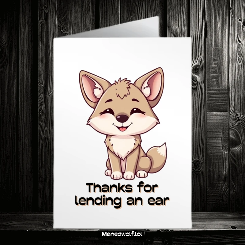 Free Printable Thank You Card: A happy maned wolf with perked ears tilting its head inquisitively, a sweet and grateful design.
