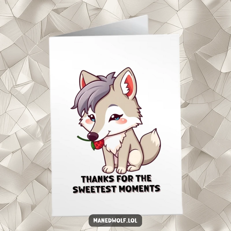 Funny Free Printable Thank You Card: a kawaii maned wolf balancing a berry on its long snout, conveying sweet gratitude.