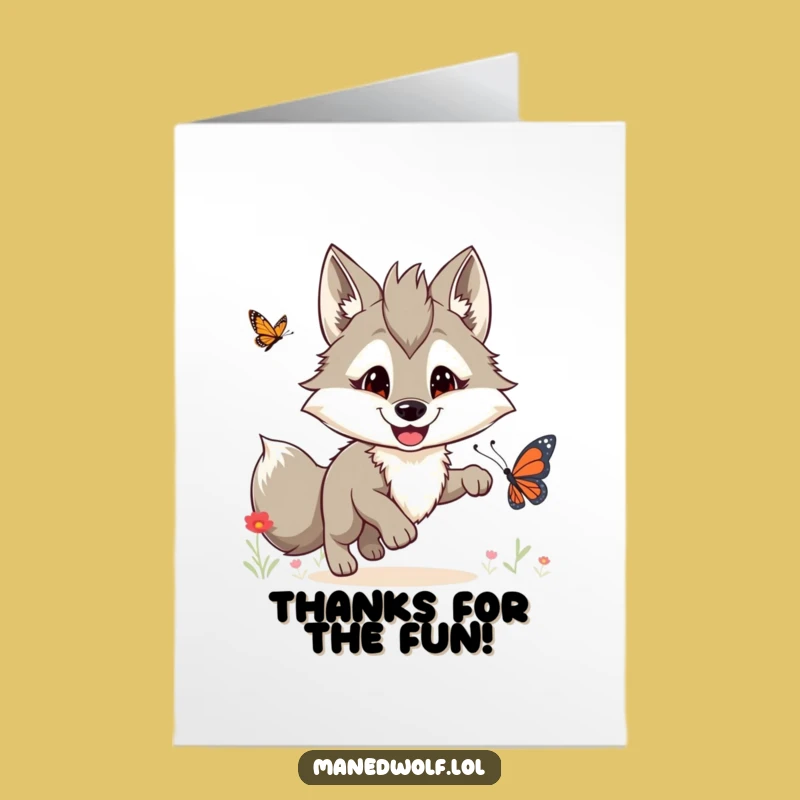 Free Printable Thank You Card: Maned Wolf Butterfly Chase Downloadable Gift