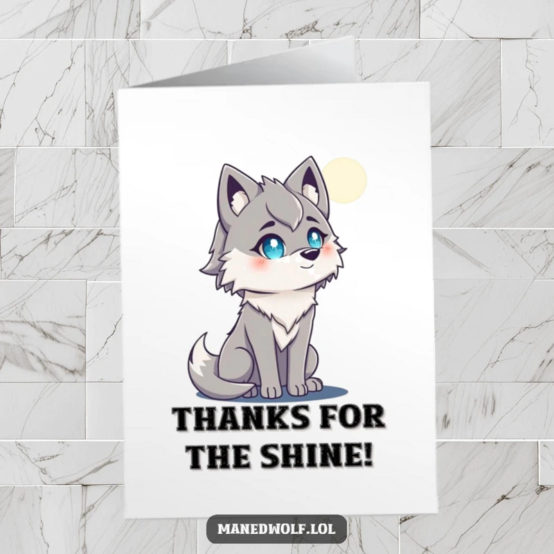 Free Printable Thank You Card: Maned wolf with enchanting eyes looking mystically at a glowing moon.