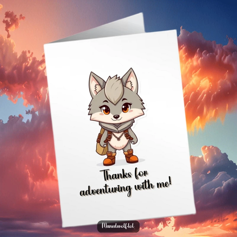 Funny Free Printable Thank You Card with a maned wolf in tiny boots, symbolizing a journey of thanks and appreciation.