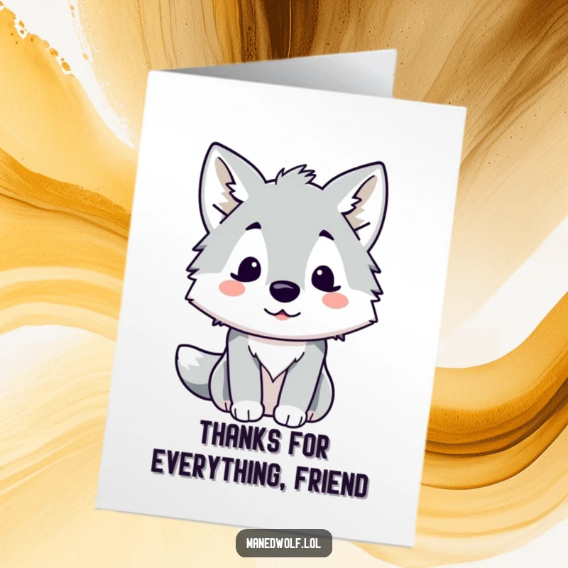 Funny Free Printable Thank You Card: Kawaii maned wolf looking utterly surprised, a unique way to say thanks with humor.